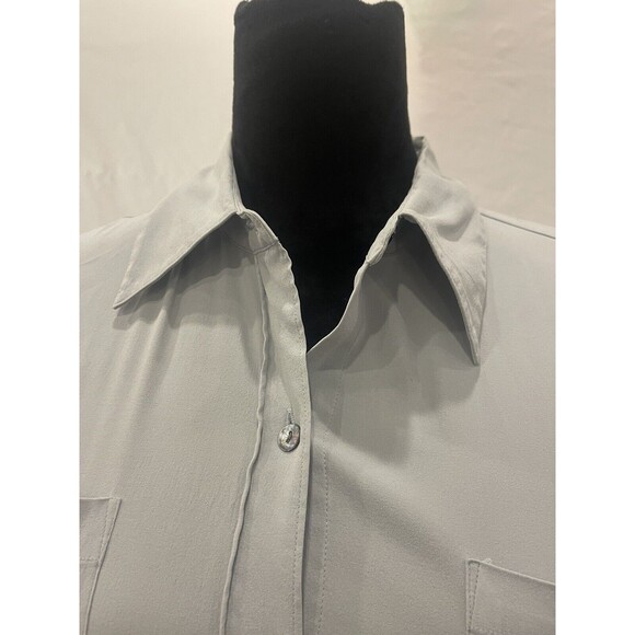 Vintage Silk Shirt 9/10 Button Up Down Blouse Top Express Silver Classic - Picture 5 of 9